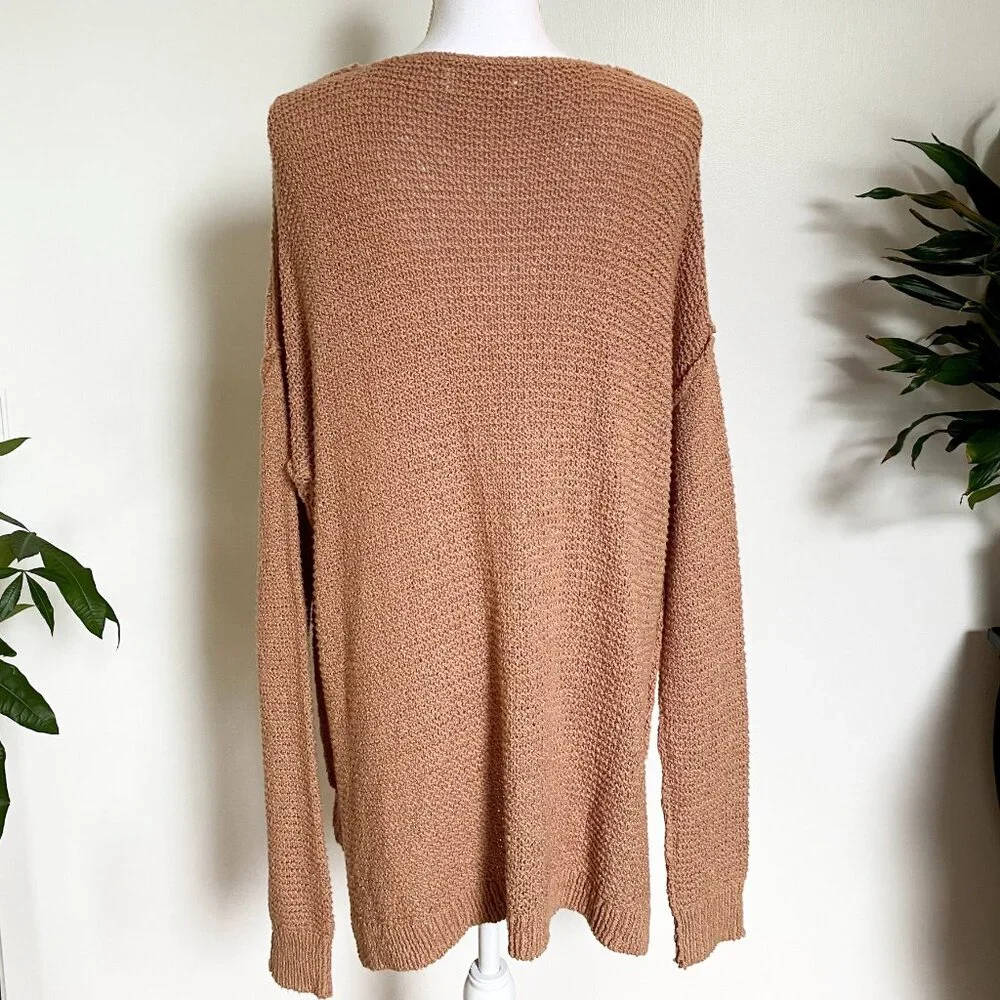 🐚 Dusky Pink Oversized Summer Sweater - Deep V Neck for Off Shoulder Look 🐚 - Picture 5 of 8